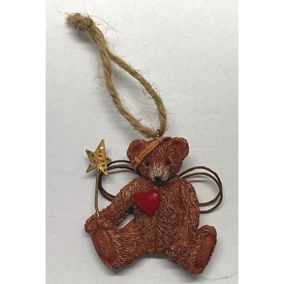 Vintage Mini Christmas Tree Ornament Teddy Bear Star Wand 2" Tall Carved Style - Picture 3 of 6